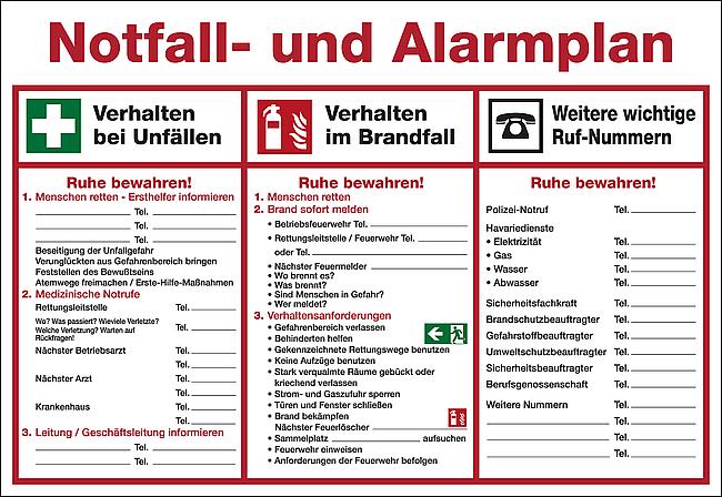 Aushang Notfall und Alarmplan, KU, 595 x 410 mm