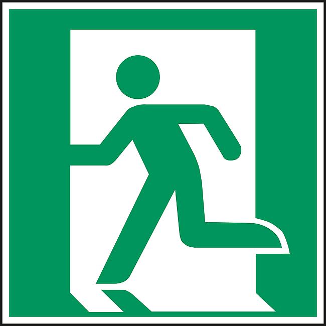 Notausgang links, KU - LNL, 150 x 150 mm