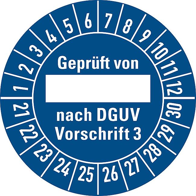 Pr&#252;fplakette, DGUV Vorschrift 3, 2021, blau-wei&#223;, 10 Stck.