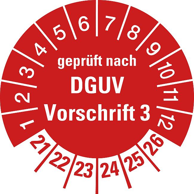 Pr&#252;fplakette, DGUV Vorschrift 3, 2021, rot-wei&#223;, 10 Stck.