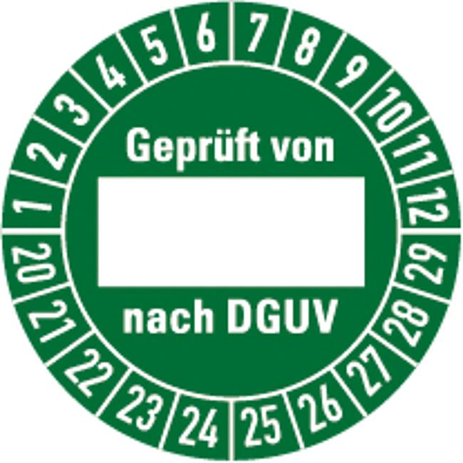 Pr&#252;fplakette, Gepr&#252;ft nach DGUV, 2020, 10 Stck.