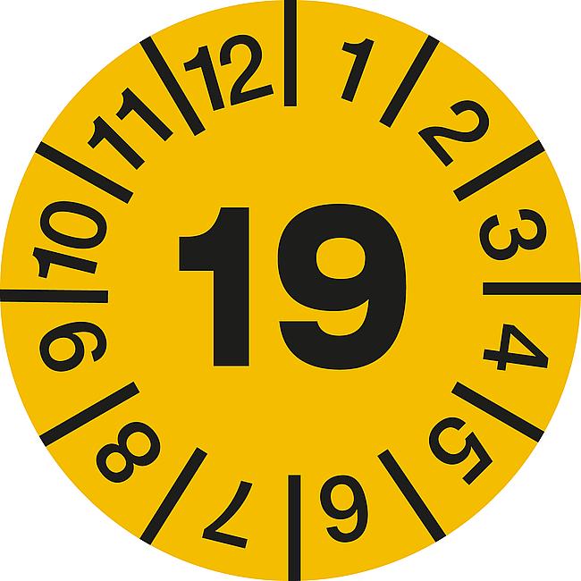 Pr&#252;fplakette, rund, 2019, &#248; 10 mm, 10 Stck.