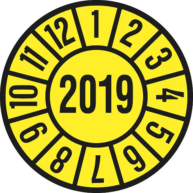 Pr&#252;fplakette, rund, 2019, &#248; 35 mm, 8 Stck.