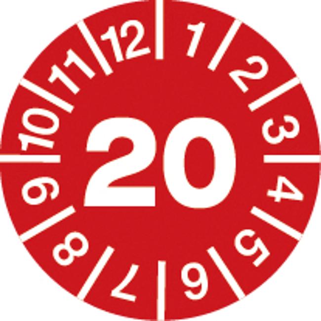 Pr&#252;fplakette, rund, 2020, &#248; 10 mm, 10 Stck.