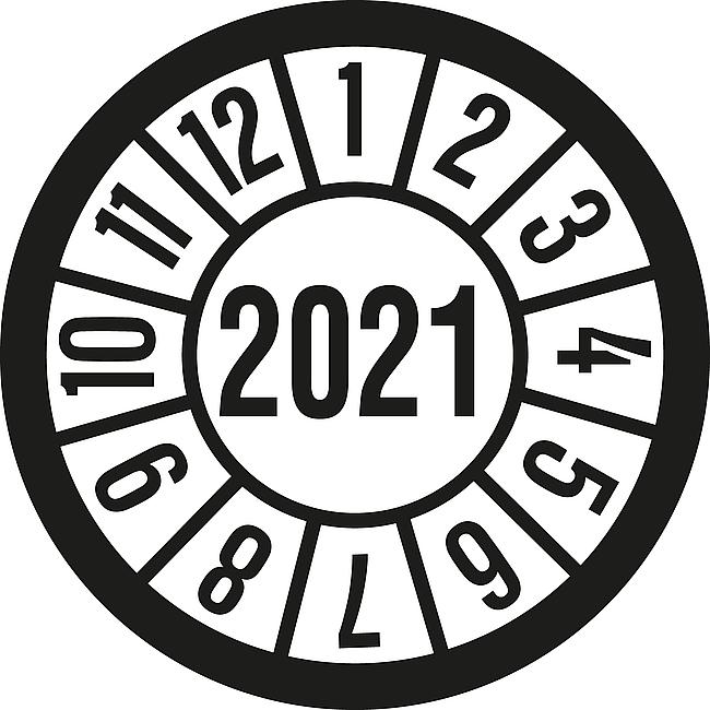 Pr&#252;fplakette, rund, 2021, &#248; 10 mm, 10 Stck.