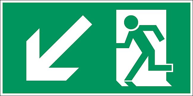 Rettungsweg abw&#228;rts links, FO, 150 x 300 mm