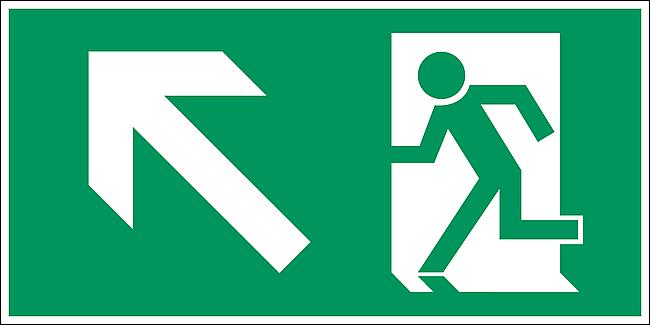 Rettungsweg aufw&#228;rts links, FO, 150 x 300 mm