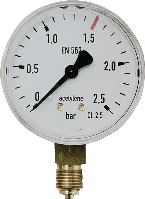 Einzelmanometer, Acetylen/Arbeitsdruck, 0 – 1,5/2,5 bar