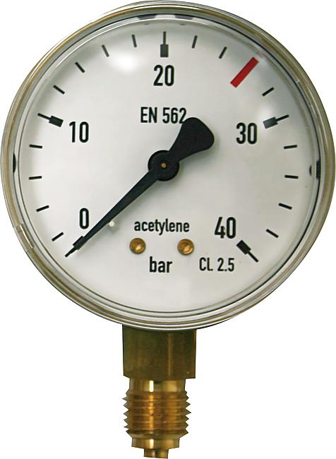 Einzelmanometer, Acetylen/Flascheninhalt, 0 – 18/40 bar