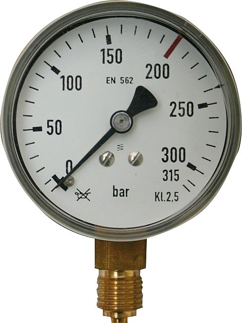 Einzelmanometer, Sauerstoff/Flascheninhalt, 0 – 200/315 bar