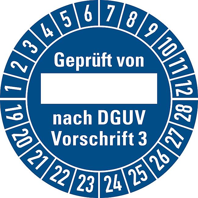 Pr&#252;fplakette, DGUV Vorschrift 3, 2019, blau-wei&#223;, 10 Stck.