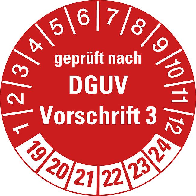 Pr&#252;fplakette, DGUV Vorschrift 3, 2019, rot-wei&#223;, 10 Stck.