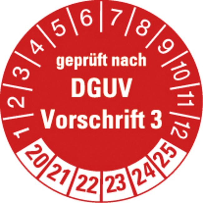 Pr&#252;fplakette, DGUV Vorschrift 3, 2020, rot-wei&#223;, 10 Stck.